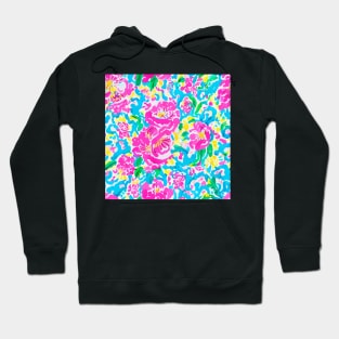 Preppy floral seamless pattern in hot pink, yellow, green and turquoise Hoodie